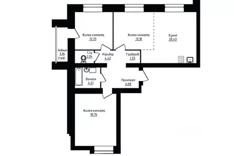 3-к кв. Вологодская область, Череповец Рыбинская ул., 33Б (87.04 м)