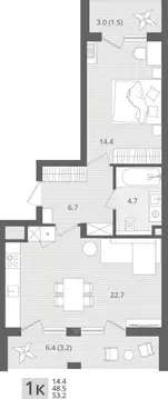 1-к кв. Калининградская область, Пионерский пос. Рыбное,  (53.2 м)