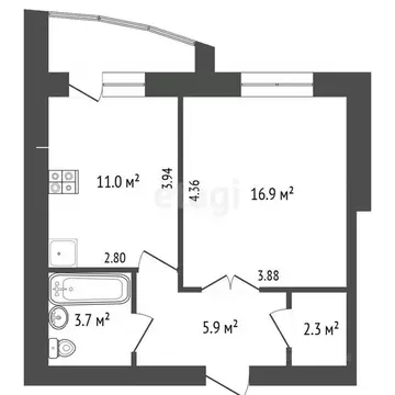 1-к кв. Калужская область, Калуга ш. Грабцевское, 106 (39.8 м)
