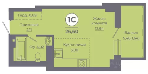 Студия Ростовская область, Ростов-на-Дону ул. Жданова, 31 (27.69 м)