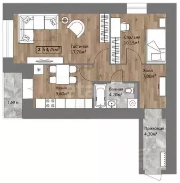 2-к кв. Ярославская область, Ярославль ул. Старая Костромская, 4 (53.8 ...