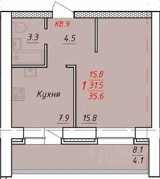 1-к кв. Алтайский край, Новоалтайск Индустриальная ул., 18А (35.6 м)