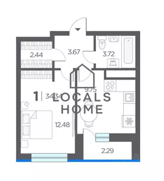 1-к кв. Рязанская область, Рязанский муниципальный округ, с. Дядьково ...