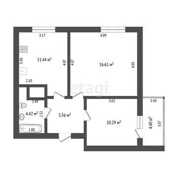 2-комнатная квартира: Тюмень, улица Бакинских Комиссаров, 3 (48.4 м)