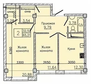 2-к кв. Ставропольский край, Пятигорск ул. Ермолова, 28А (68.6 м)