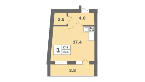 1-к кв. Башкортостан, Уфа Дагестанская ул., лит12 (35.4 м)