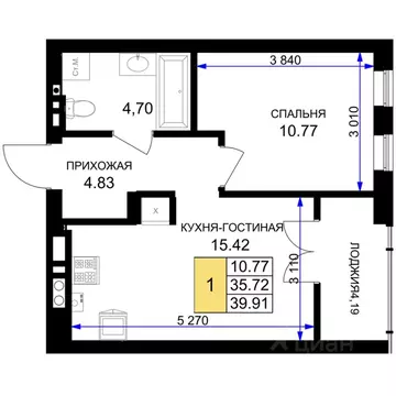 1-к кв. Калининградская область, Гурьевск Включи жилой комплекс (40.2 ...