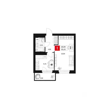 1-к кв. Башкортостан, Уфа ул. Большая Московская, 11 (35.43 м)