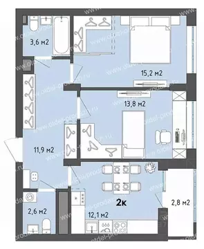 2-к кв. Воронежская область, Воронеж бул. Содружества, 1 (60.6 м)