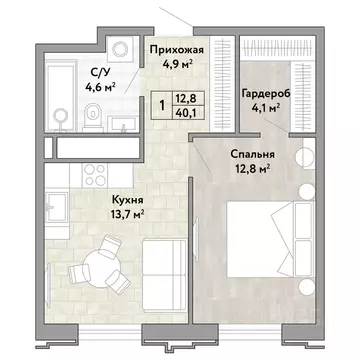 1-к кв. Хабаровский край, Хабаровск ул. Нагишкина (40.1 м)