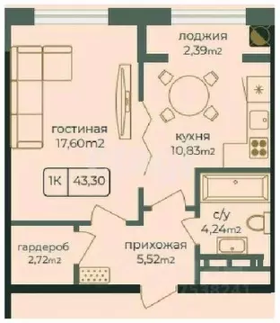 1-к кв. Дагестан, Каспийск просп. Акулиничева (43.3 м)