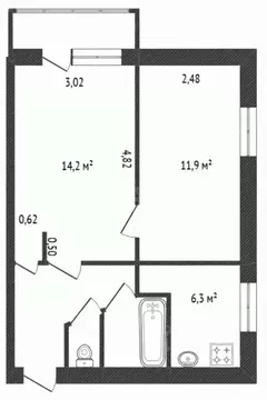 2-к кв. Ярославская область, Ярославль ул. Ньютона, 28В (40.0 м)