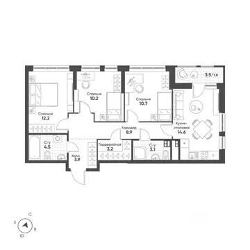 3-к кв. Свердловская область, Екатеринбург Солнечный жилрайон,  (73.1 ...