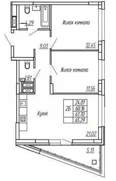 2-к кв. Марий Эл, Йошкар-Ола Два Капитана жилой комплекс (61.7 м)