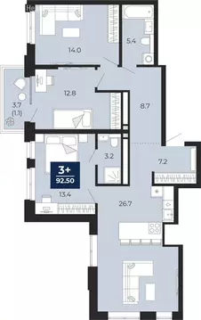 3-комнатная квартира: Тюмень, проезд Капитана Куликова, 5 (95.1 м)