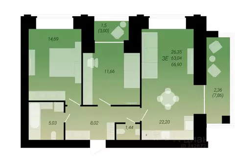 3-к кв. Архангельская область, Архангельск просп. Советских ...