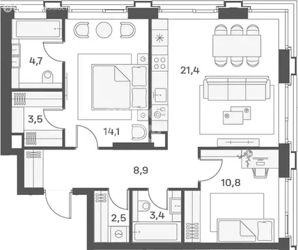 2-комнатная квартира: Москва, ЖК Портленд (69.3 м)