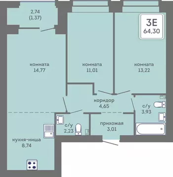 3-к кв. Пермский край, Пермь Кировоградская ул., 28 (64.3 м)