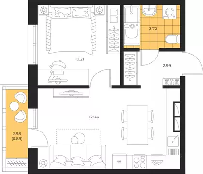 1-к кв. Сахалинская область, Южно-Сахалинск  (34.85 м)