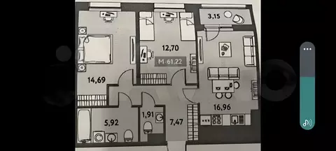 2-к кв. Санкт-Петербург ул. Среднерогатская, 11к2 (62.0 м)