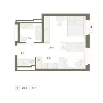 1-к кв. Башкортостан, Уфа Родина Парк жилой комплекс (34.1 м)