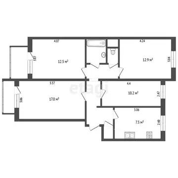 4-комнатная квартира: Челябинск, улица Косарева, 52 (74.3 м)