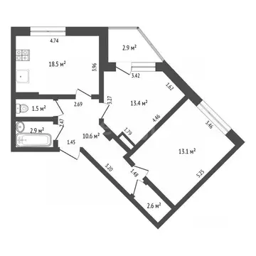 2-к кв. Тюменская область, Тюмень Широтная ул., 134к1 (67.2 м)