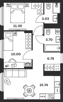 2-к кв. Тульская область, Тула Баташи Парк жилой комплекс (50.56 м)