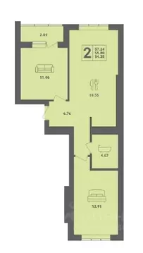 2-к кв. Калининградская область, Пионерский ул. Гептнера, 21 (57.24 м)