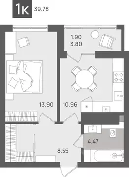 1-к кв. Калининградская область, Светлогорск Новая ул., 22к1 (39.78 м)