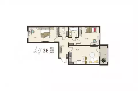 2-к кв. Курская область, Курск ул. Энгельса, 115/6 (64.35 м)