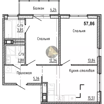 2-комнатная квартира: Санкт-Петербург, набережная реки Каменки, 3к3 ...
