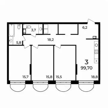 3-к кв. Нижегородская область, Нижний Новгород ул. Воровского, 8 (99.7 ...