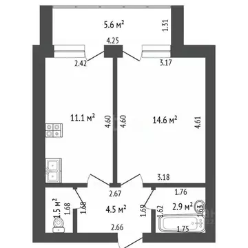 2-к кв. Башкортостан, Стерлитамак просп. Октября, 54 (34.6 м)