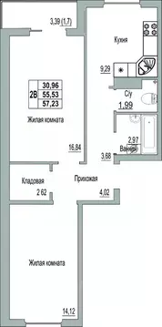 2-к кв. Псковская область, Псков Линейная ул., 89 (57.23 м)