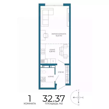 1-к кв. Пензенская область, Пенза Чаадаев жилой комплекс (32.37 м)