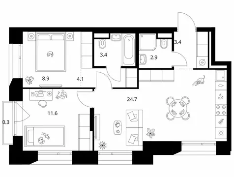 2-комнатная квартира: Москва, ЖК Онежский Вал, 1.1.3 (59.3 м)