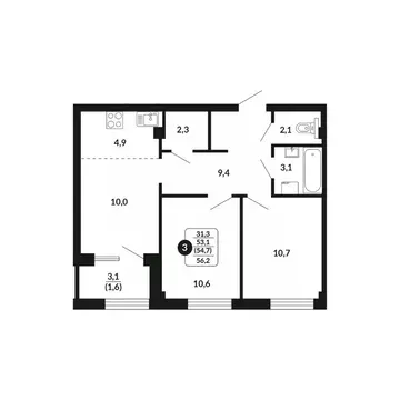 3-к кв. Кировская область, Киров Хлебозаводской проезд, 2 (54.7 м)