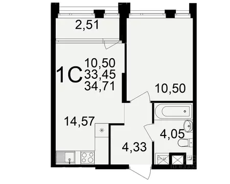1-к кв. Рязанская область, Рязань ул. Ленинского Комсомола (33.45 м)