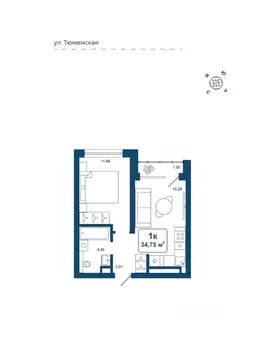 1-к кв. Тюменская область, Тюменский район, д. Дударева Родина-2 жилой ...