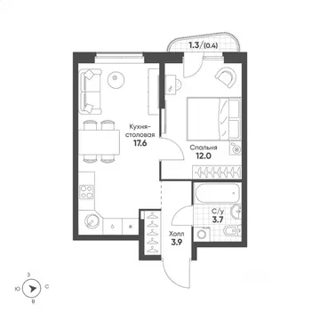1-к кв. Свердловская область, Екатеринбург Солнечный жилрайон,  (37.6 ...