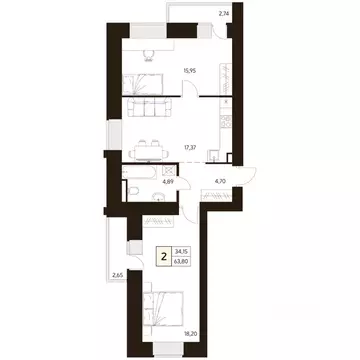 2-к кв. Башкортостан, Уфа ул. Жуковского, 19А (63.8 м)