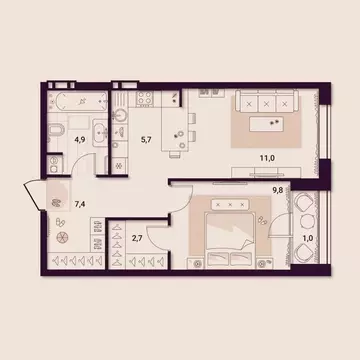 1-к кв. Приморский край, Артем ул. Куйбышева, 11А (42.52 м)