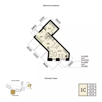 1-к кв. Башкортостан, Уфа ул. Чудинова (31.14 м)