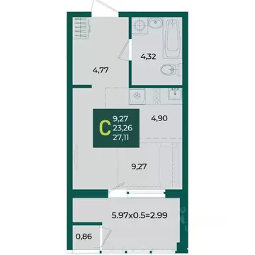 Студия Краснодарский край, Краснодар Образцово мкр,  (27.11 м)