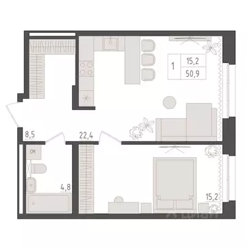 1-к кв. Башкортостан, Уфа 563-й кв-л,  (50.9 м)