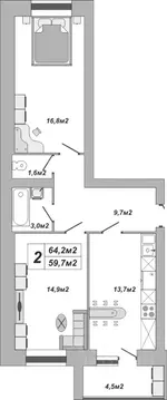 2-к кв. Тамбовская область, Тамбов ул. Чичерина, 7/3 (64.2 м)