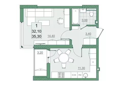 1-к кв. Саратовская область, Саратов просп. Героев Отечества, 7 (32.1 ...