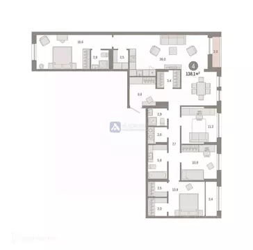 4-к кв. Тюменская область, Тюмень ул. Республики, 205к1 (138.1 м)