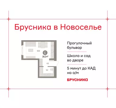 Квартира-студия: Новоселье, ЖК Брусника (28.21 м)